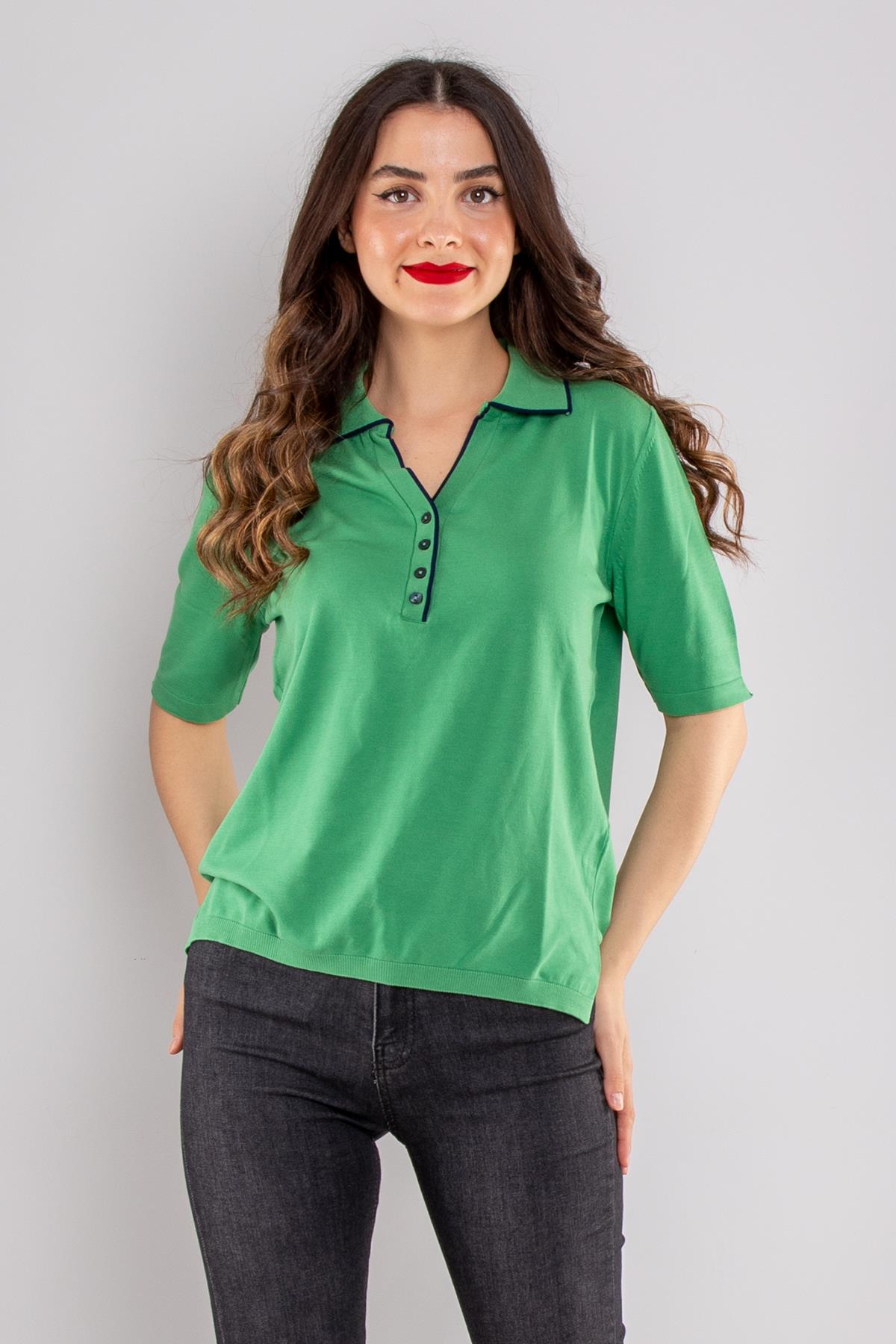 804 Polo Yaka Özel Düğmeli Merserize Triko