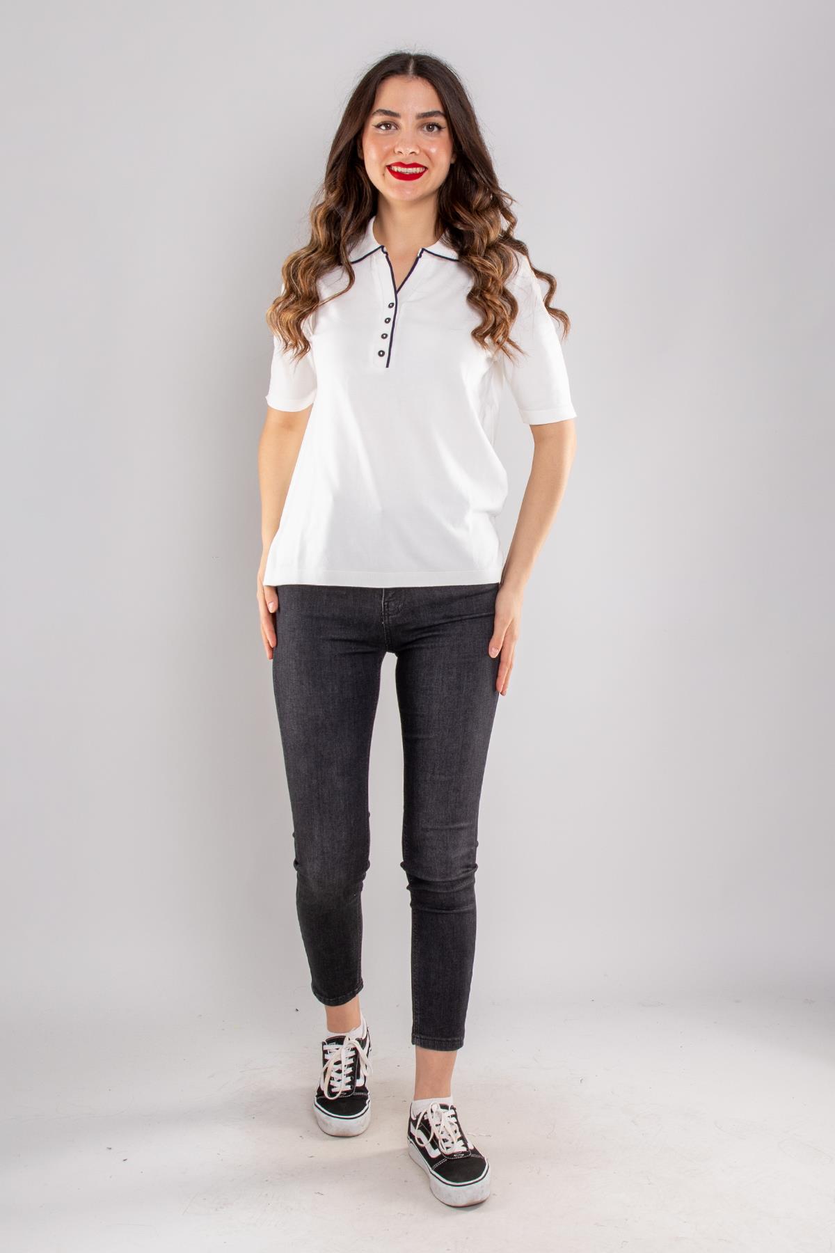 804 Polo Yaka Özel Düğmeli Merserize Triko