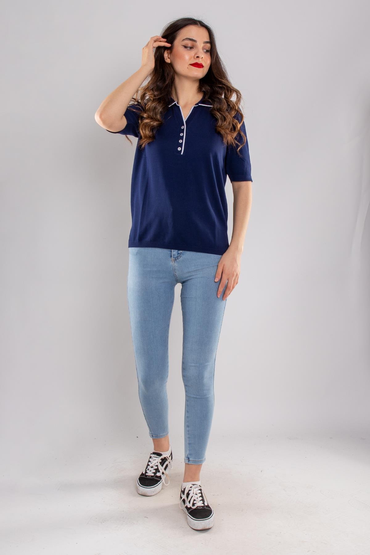 804 Polo Yaka Özel Düğmeli Merserize Triko