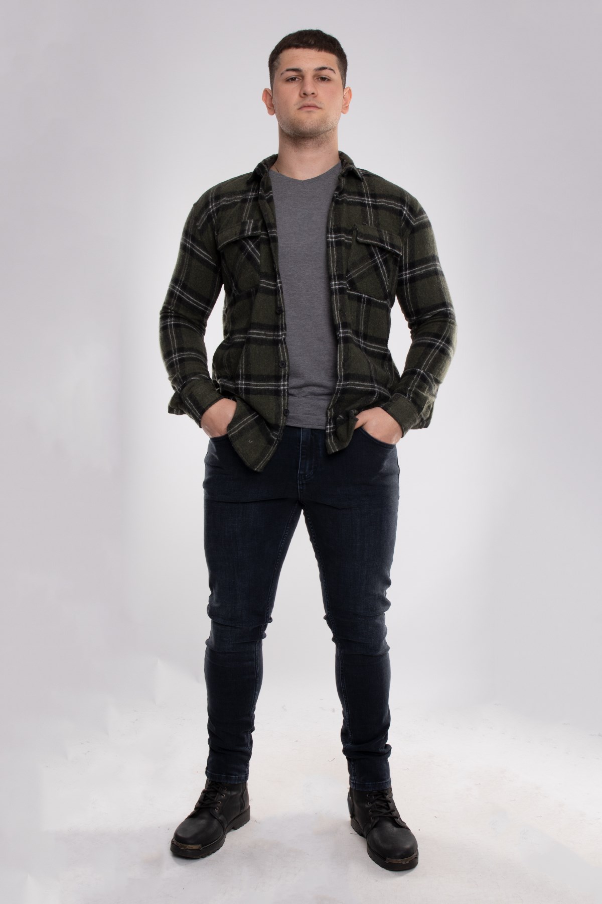 8040 Slimfit Ekose Çift Cep Pamuklu Oduncu Erkek Gömlek