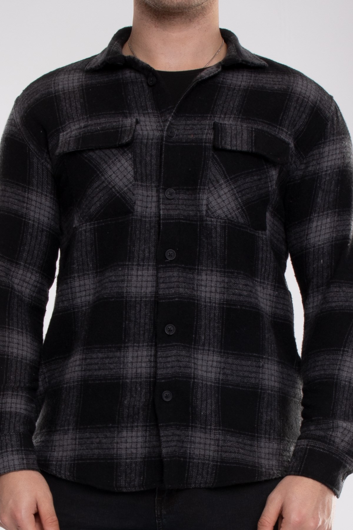 8040 Slimfit Ekose Çift Cep Pamuklu Oduncu Erkek Gömlek