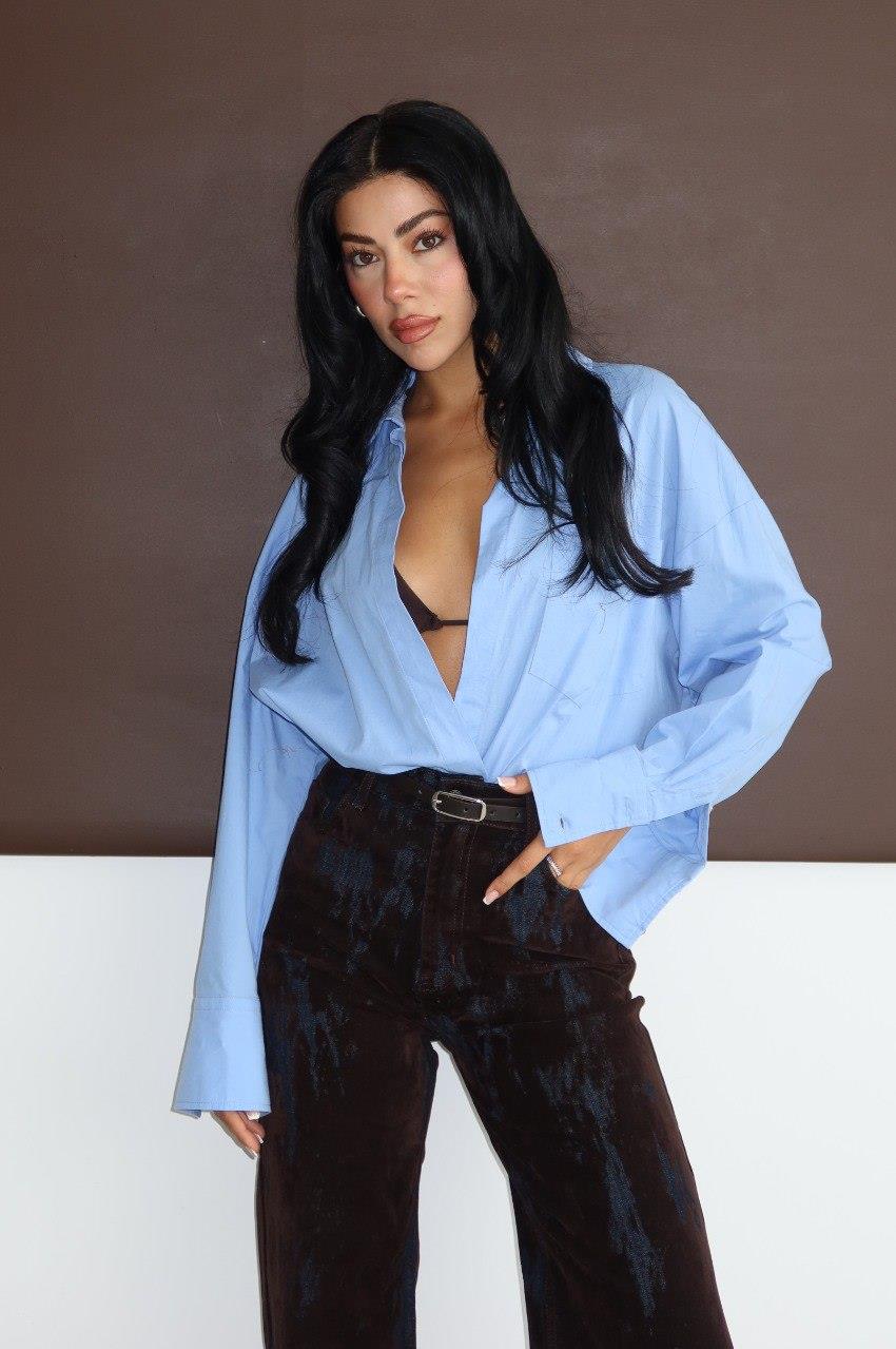 8077 Kadife Flok Baskı Wide Kemerli BolPaça Pantolon