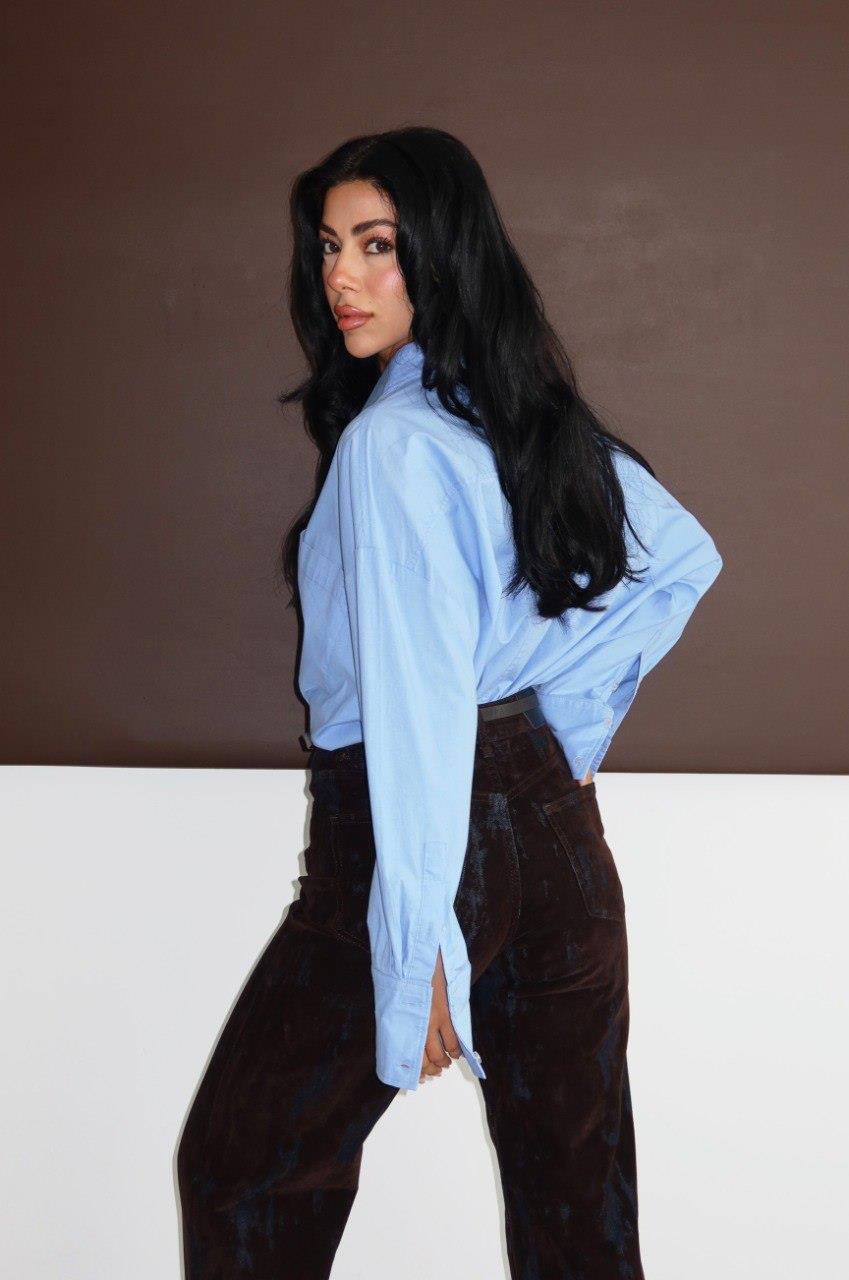 8077 Kadife Flok Baskı Wide Kemerli BolPaça Pantolon