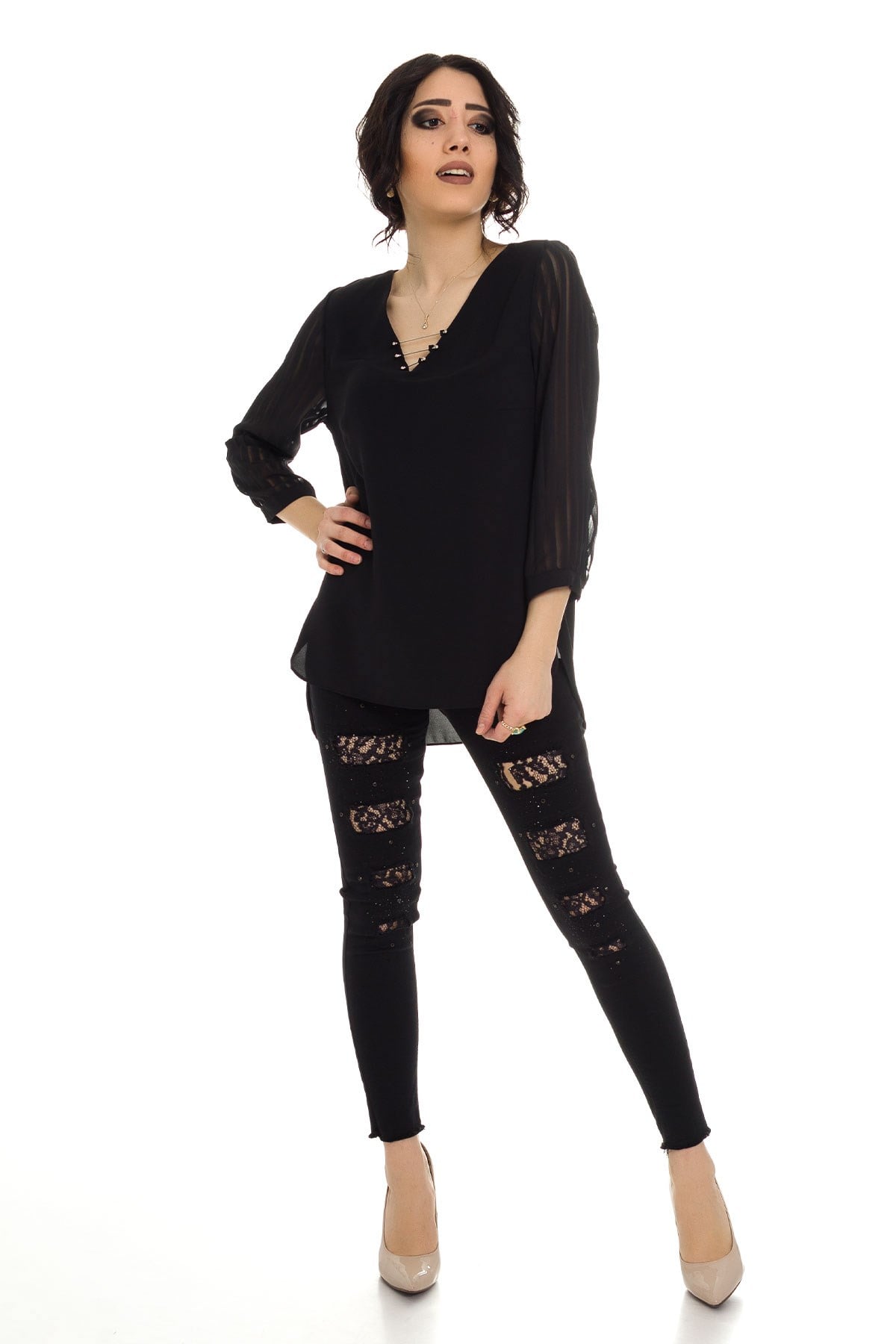 80892 Yaka Metalli Detaylı Bluz