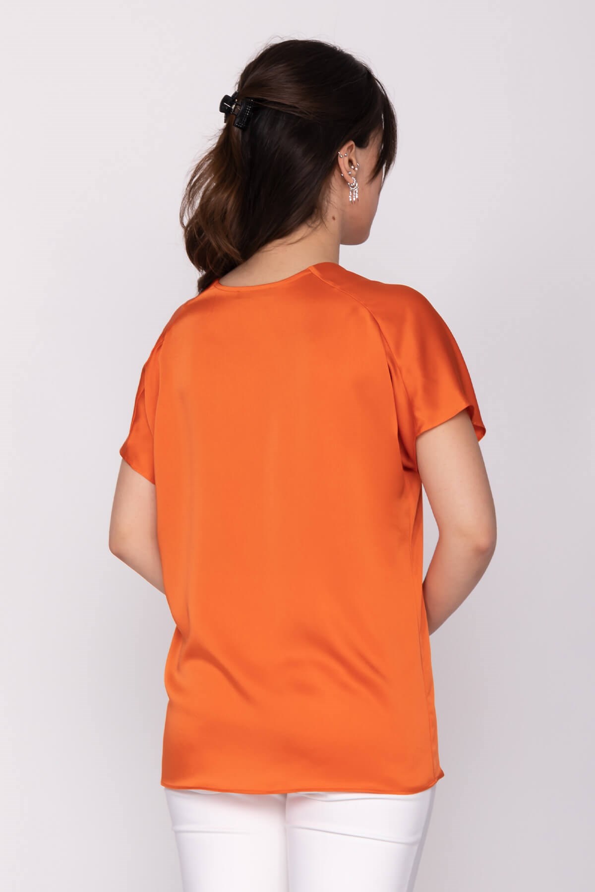 81220 Saten Kısa Kol Bluz