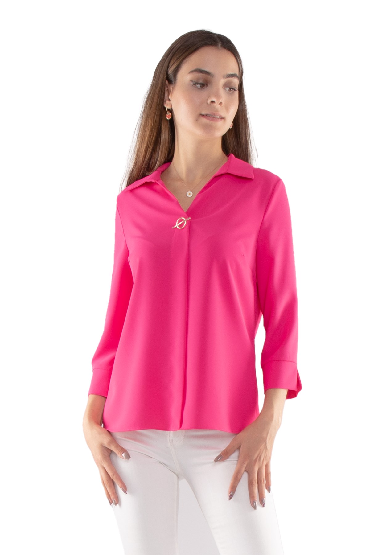 81285 Broşlu Truvakar Kol Krep Bluz