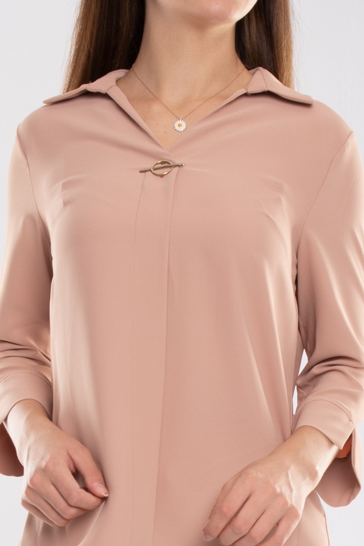 81285 Broşlu Truvakar Kol Krep Bluz