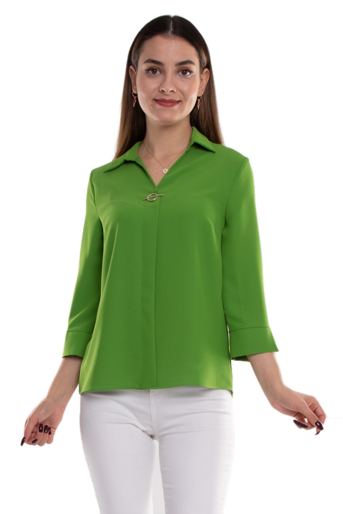 81285 Broşlu Truvakar Kol Krep Bluz