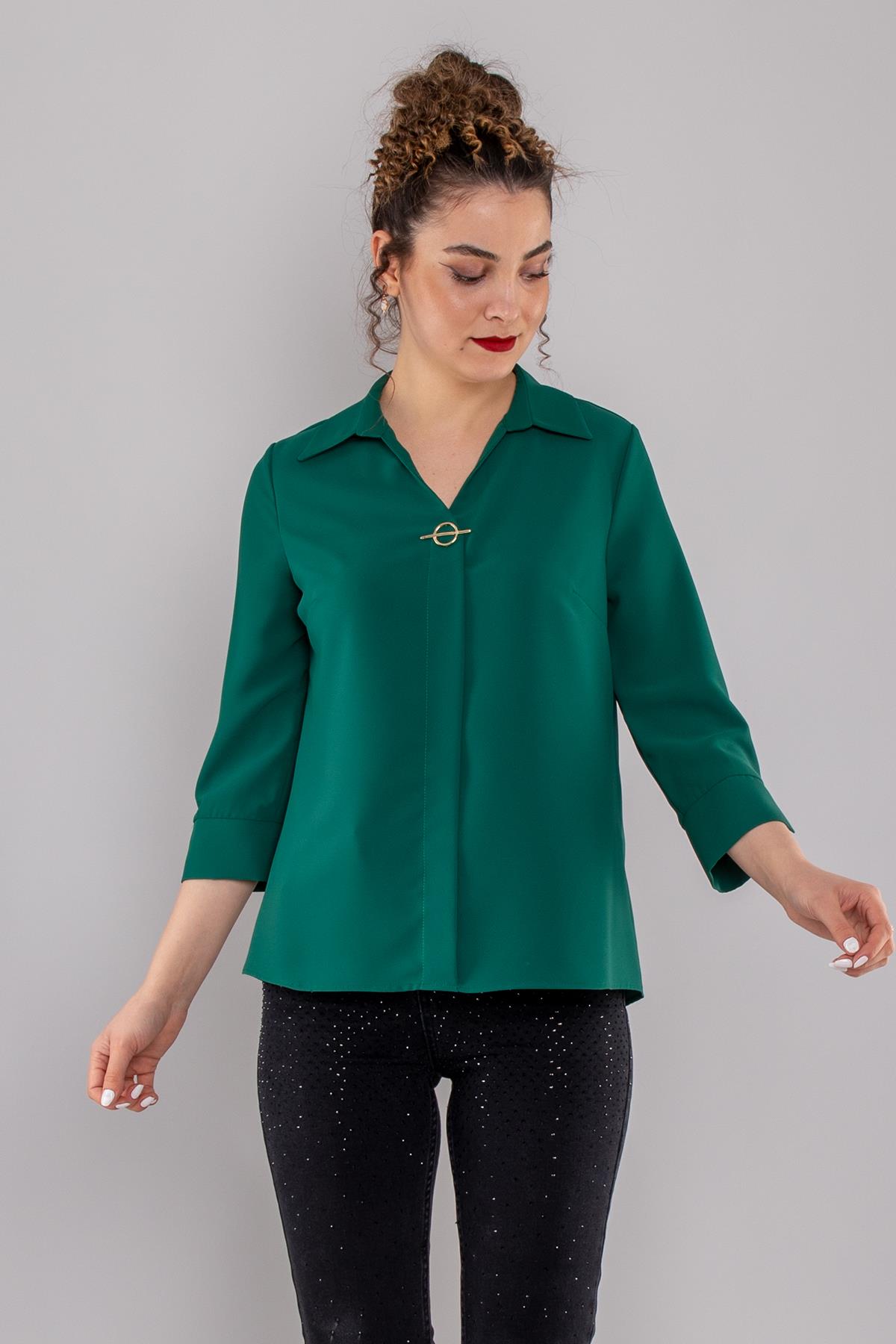 81285 Broşlu Truvakar Kol Krep Bluz