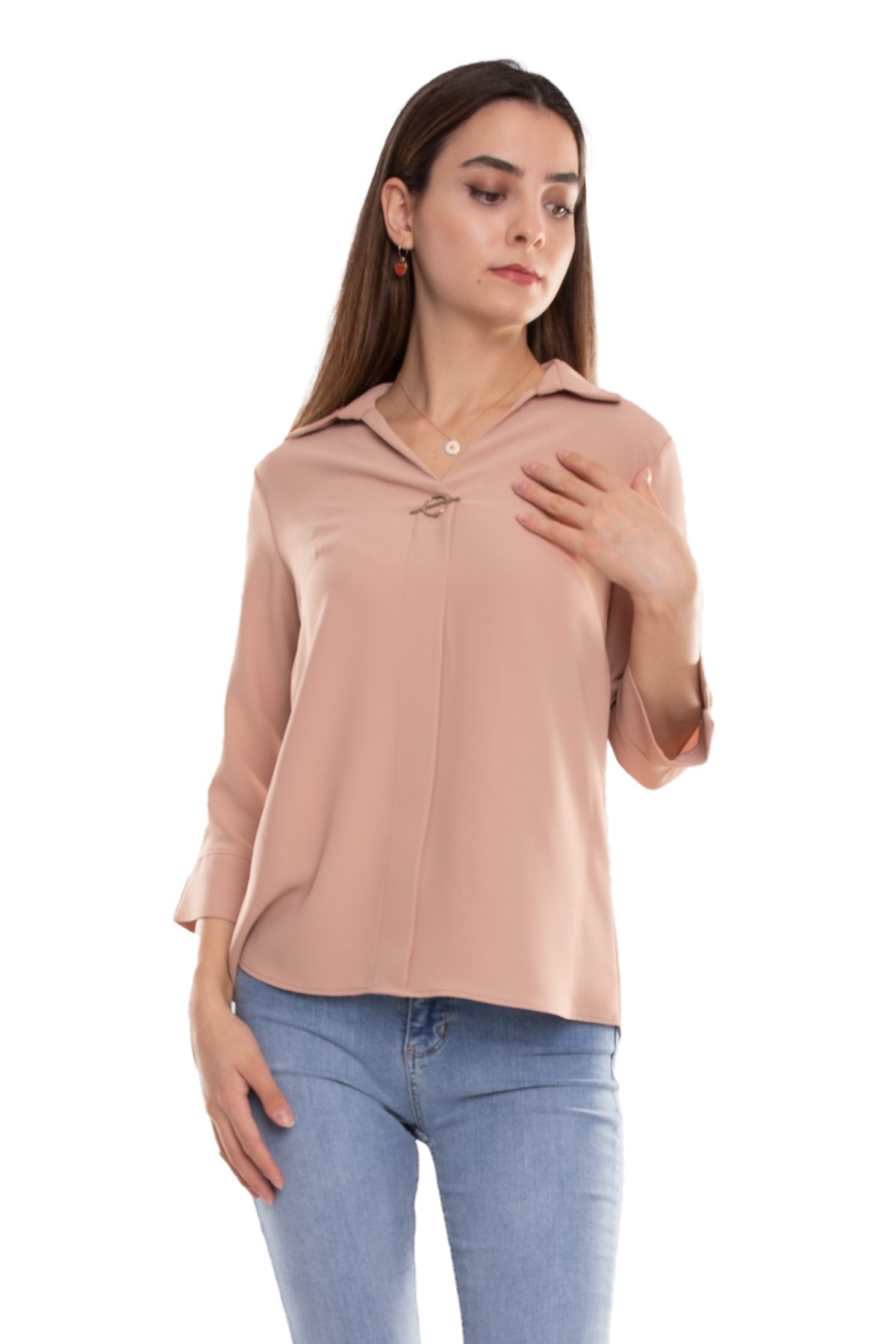 81285 Broşlu Truvakar Kol Krep Bluz