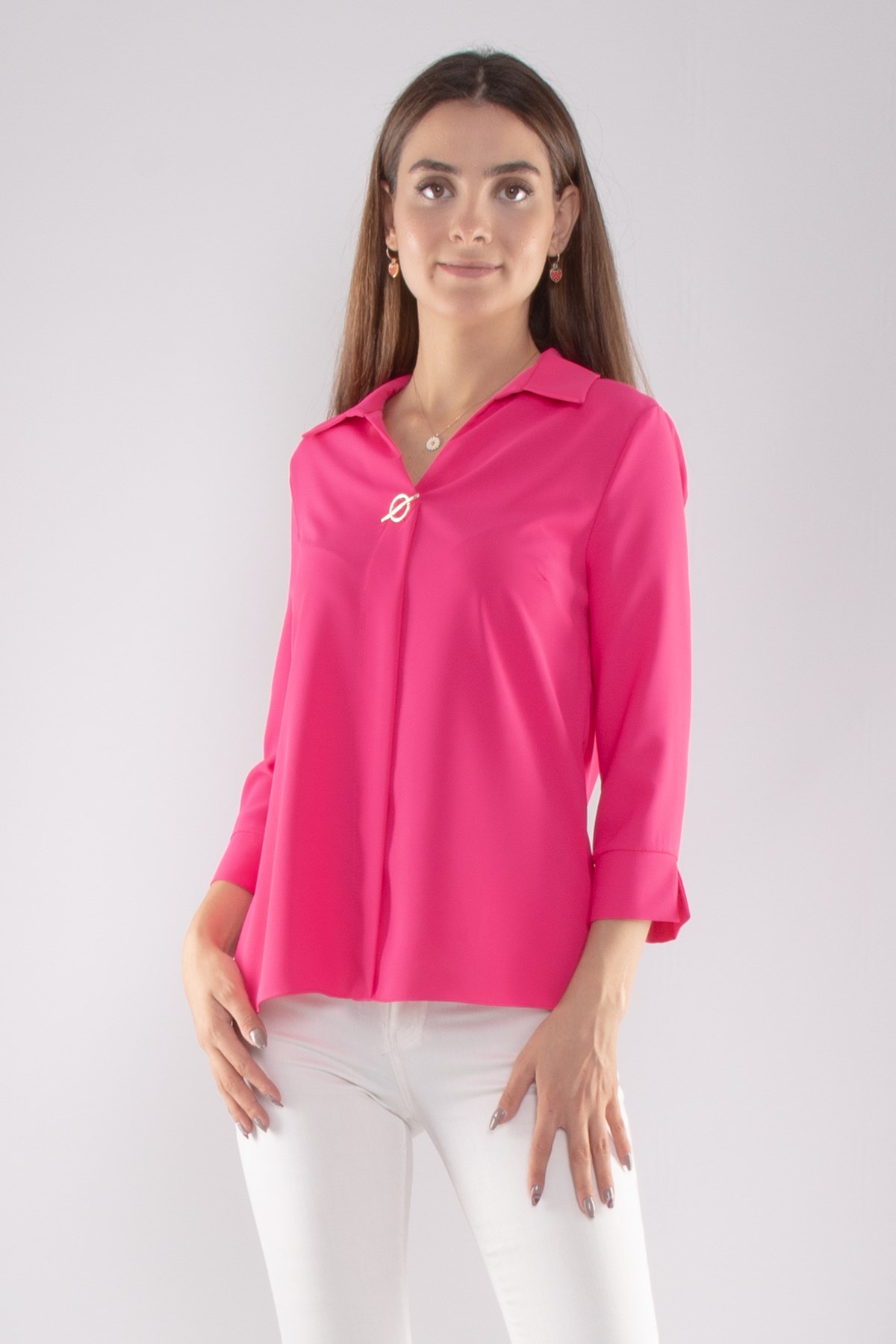 81285 Broşlu Truvakar Kol Krep Bluz