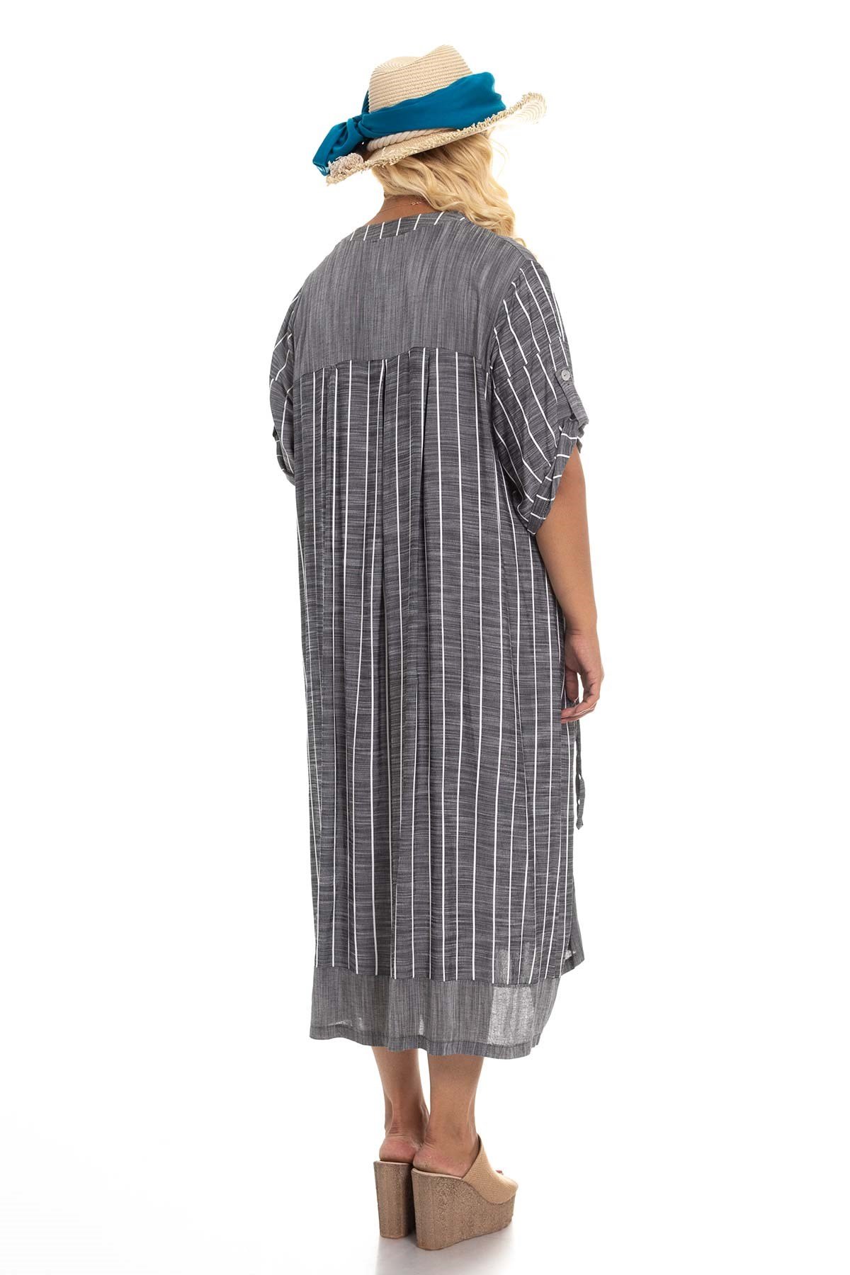 8136 Çizgili Cepli Viscon Elbise