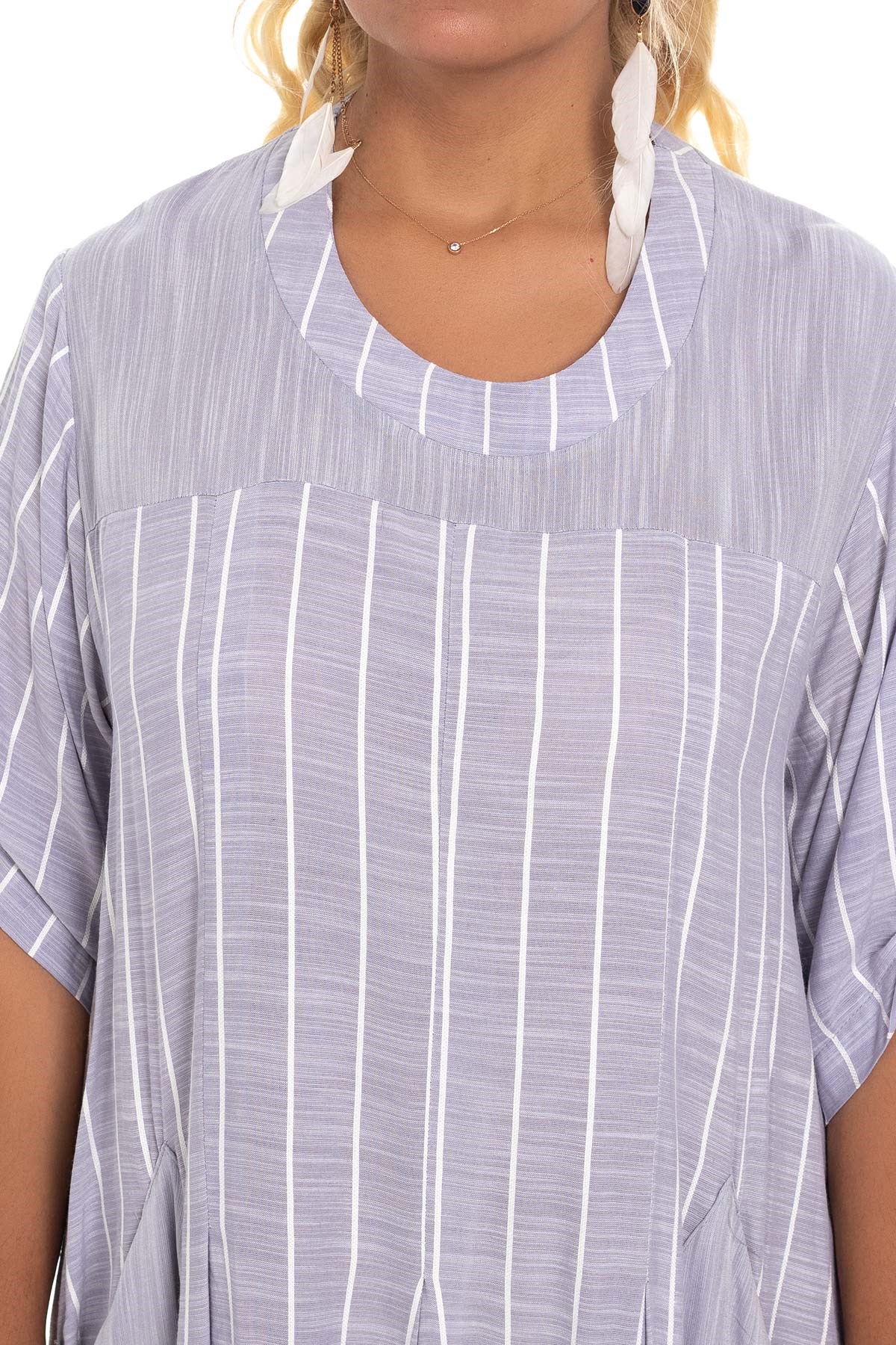 8136 Çizgili Cepli Viscon Elbise