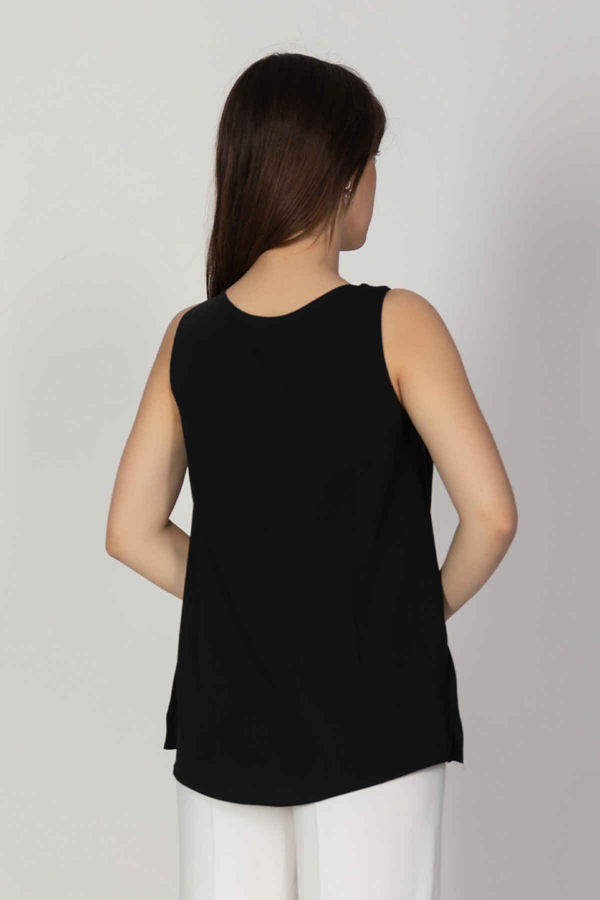 81398 U yaka Kolsuz Yanı Yırtmaçlı Astarlı Bluz