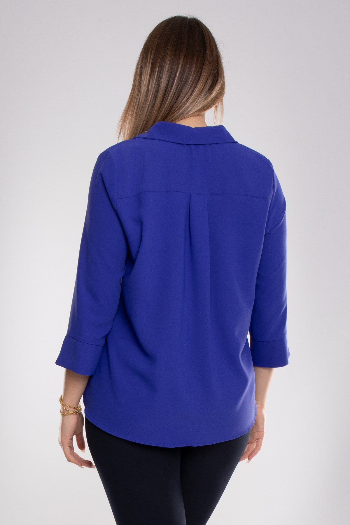 81592 Büyük Beden Broşlu Truvakar Kol Krep Bluz