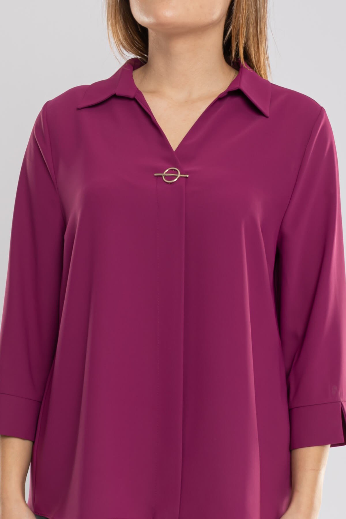 81592 Büyük Beden Broşlu Truvakar Kol Krep Bluz