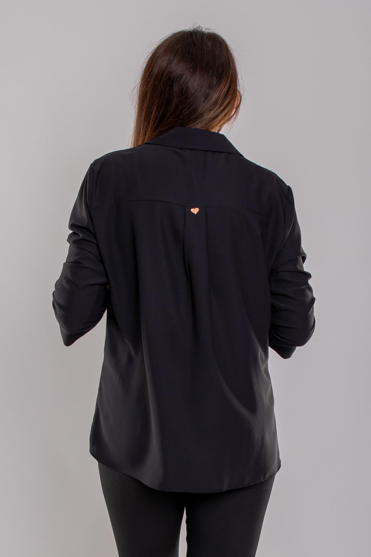 81834 Büyük Beden Truvakar Kol Kruvaze Yaka Düğmeli Krep BLuz