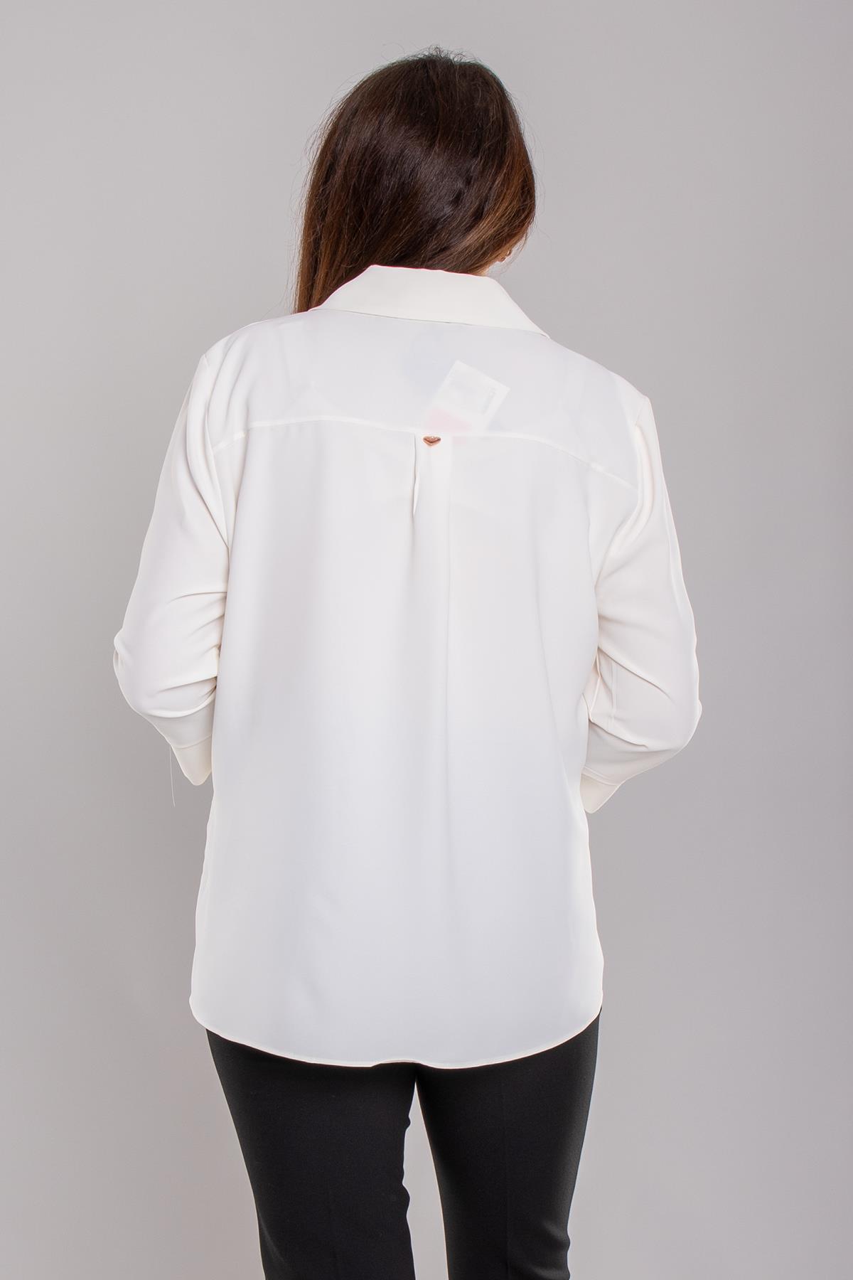 81834 Büyük Beden Truvakar Kol Kruvaze Yaka Düğmeli Krep BLuz