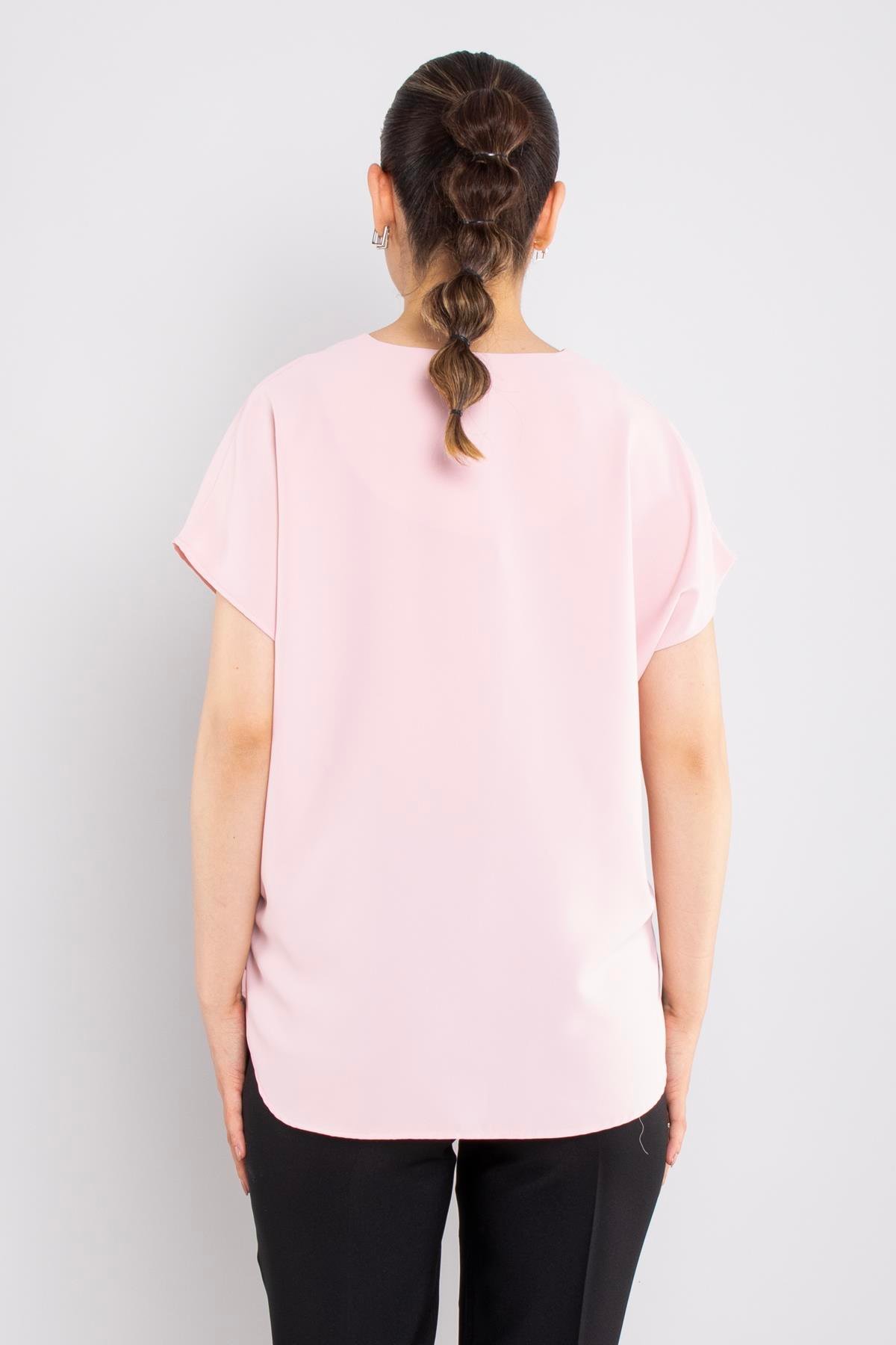 81908 Vyaka Broşlu Kısa Kol Krep Şifon Bluz