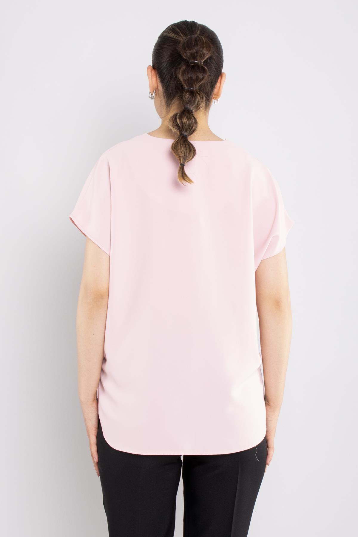 81908 Vyaka Broşlu Kısa Kol Krep Şifon Bluz