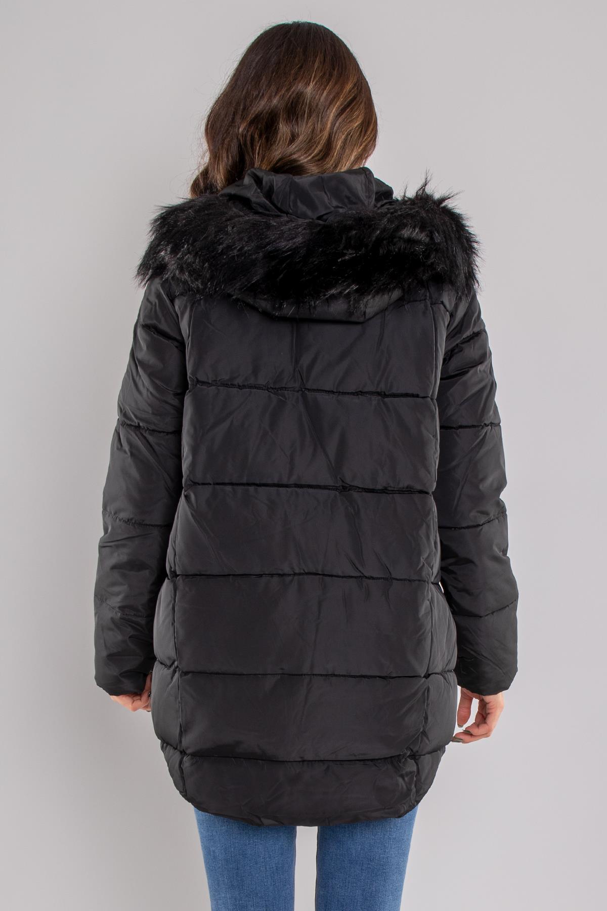 8208 Kapüşonu Kürklü Çıtçıtlı Şişme Mont