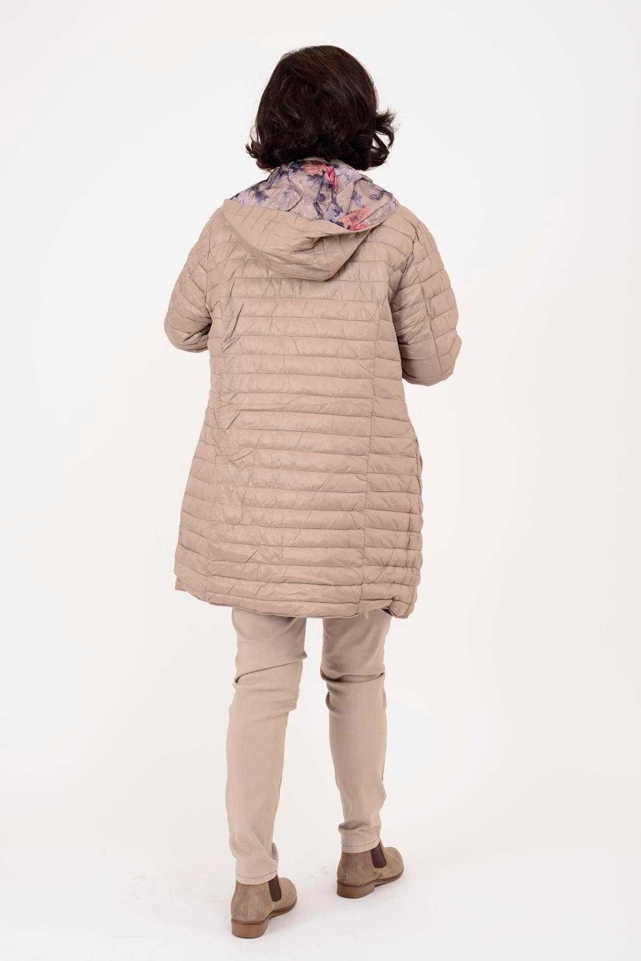 8951 Büyük Beden İçi Çiçek Desenli Çift Taraflı Kapitone Uzun Mont