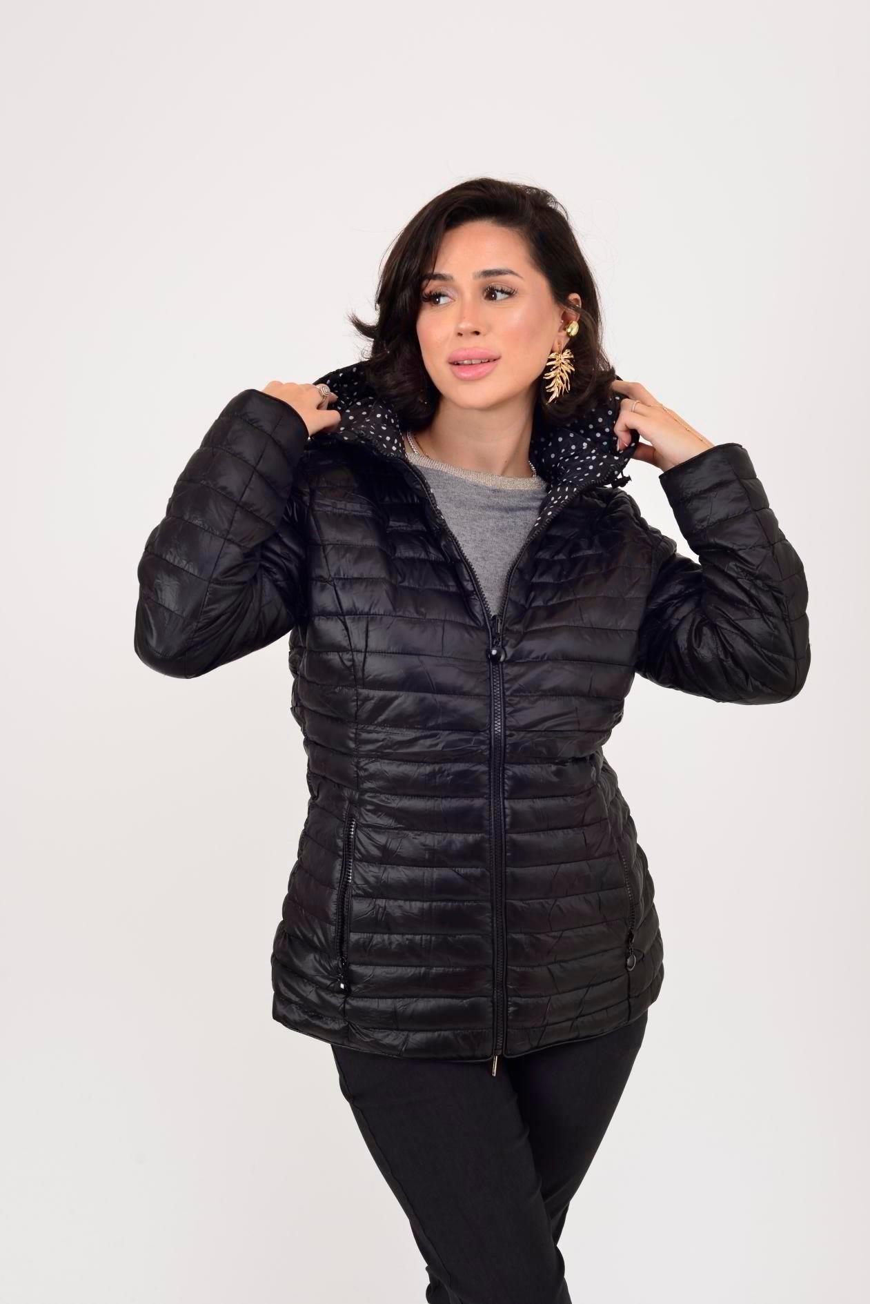 8966 İçi Puantiyeli Kapitone Kapüşonlu Mont