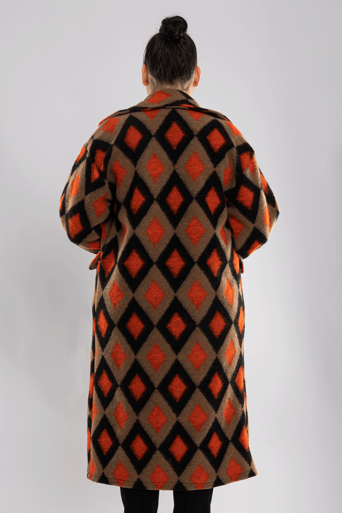 9005 Büyük Beden Baklava Desen Kadın Kaşe Kaban