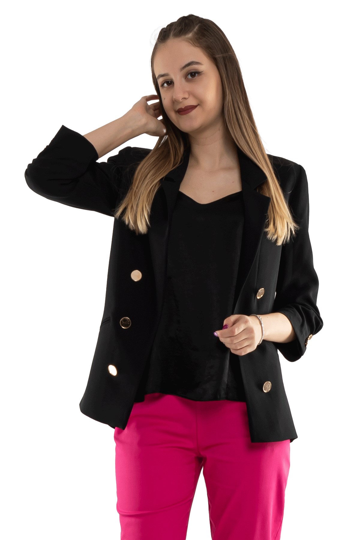 90113 ÖNÜ DÜĞMELİ KOLU BÜZGÜLÜ CEKET