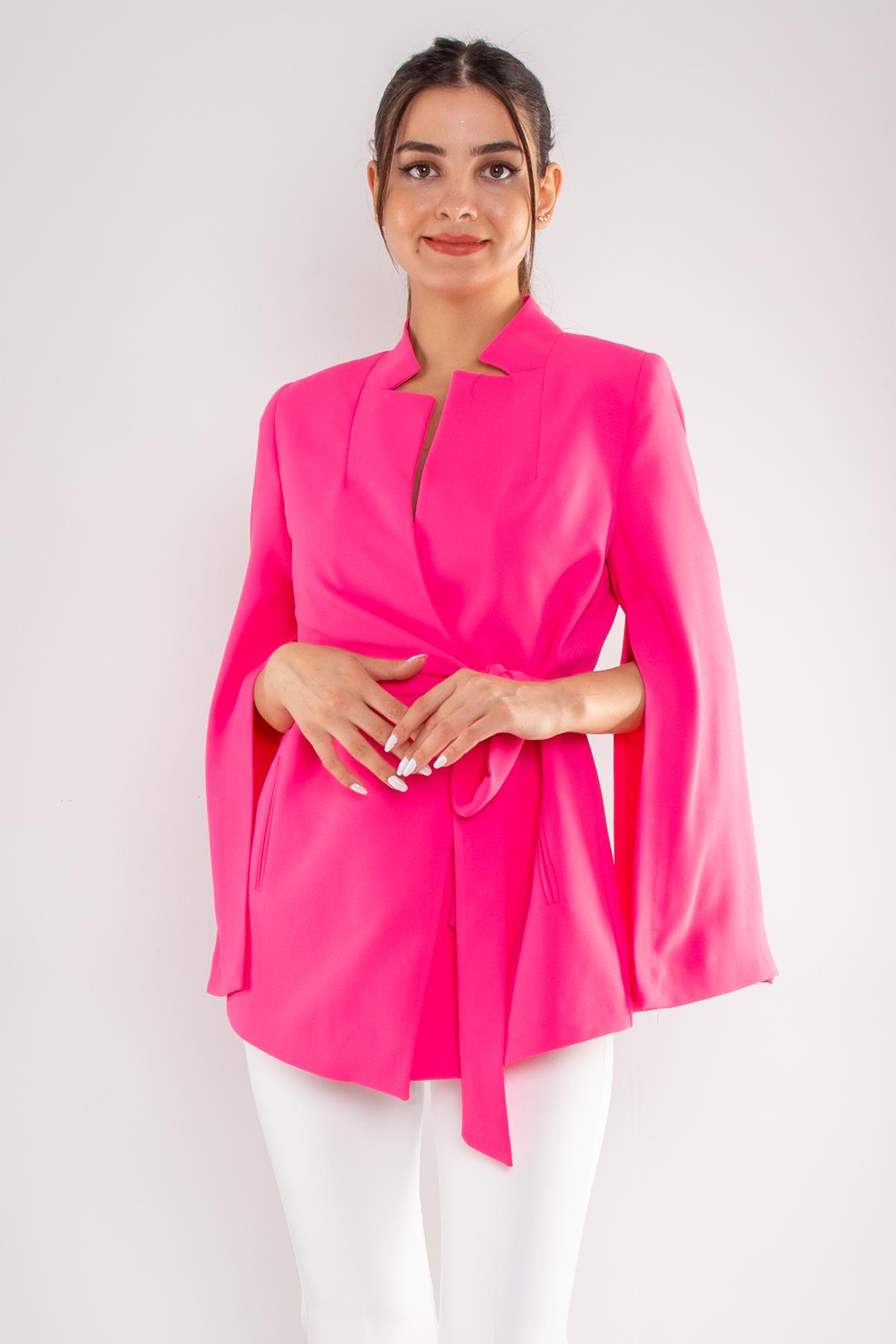 90177 Yandan Bağlamalı Hakim Yaka Yırtmaç Kol Ceket