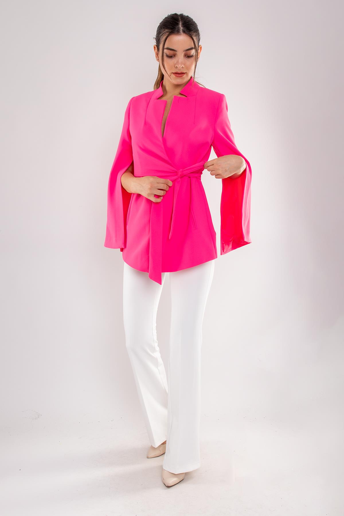 90177 Yandan Bağlamalı Hakim Yaka Yırtmaç Kol Ceket