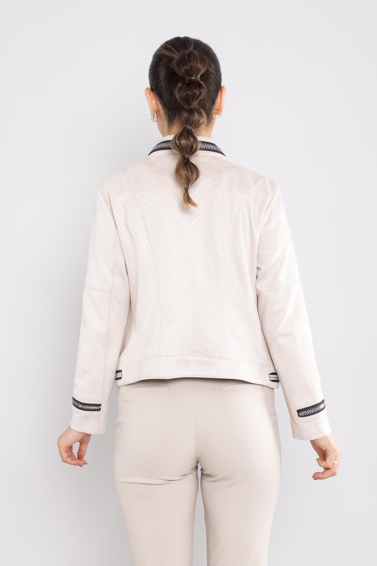 90456 Kendinden Desenli Fermuar Detay Nubuk Ceket