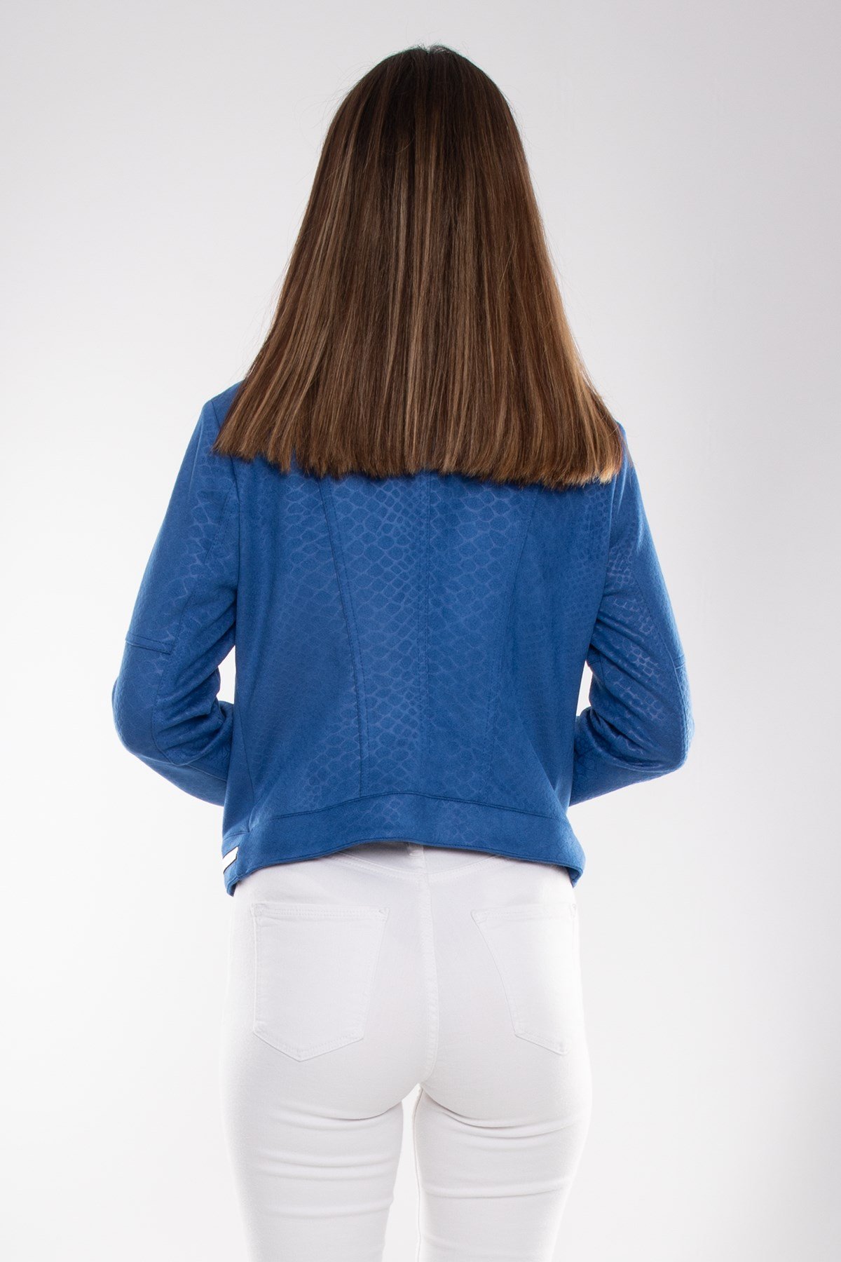 90456 Kendinden Desenli Fermuar Detay Nubuk Ceket