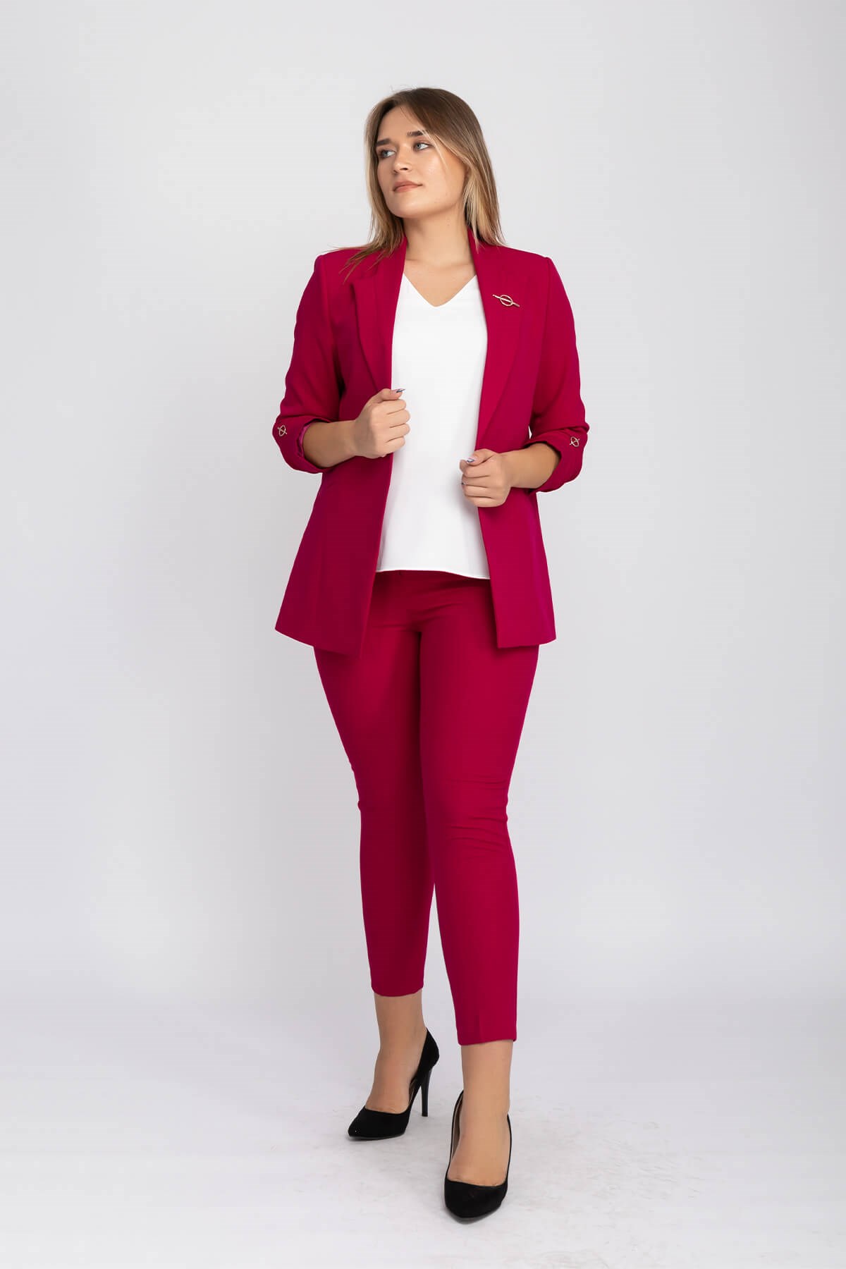 90503 Broşlu Büzgülü Ko Astarlarlı Blazer Ceket