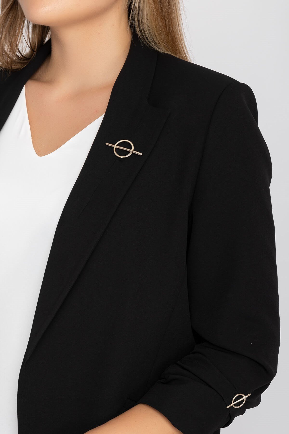 90503 Broşlu Büzgülü Ko Astarlarlı Blazer Ceket