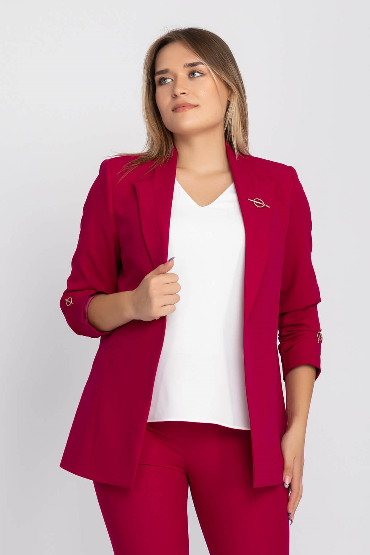 90503 Broşlu Büzgülü Ko Astarlarlı Blazer Ceket