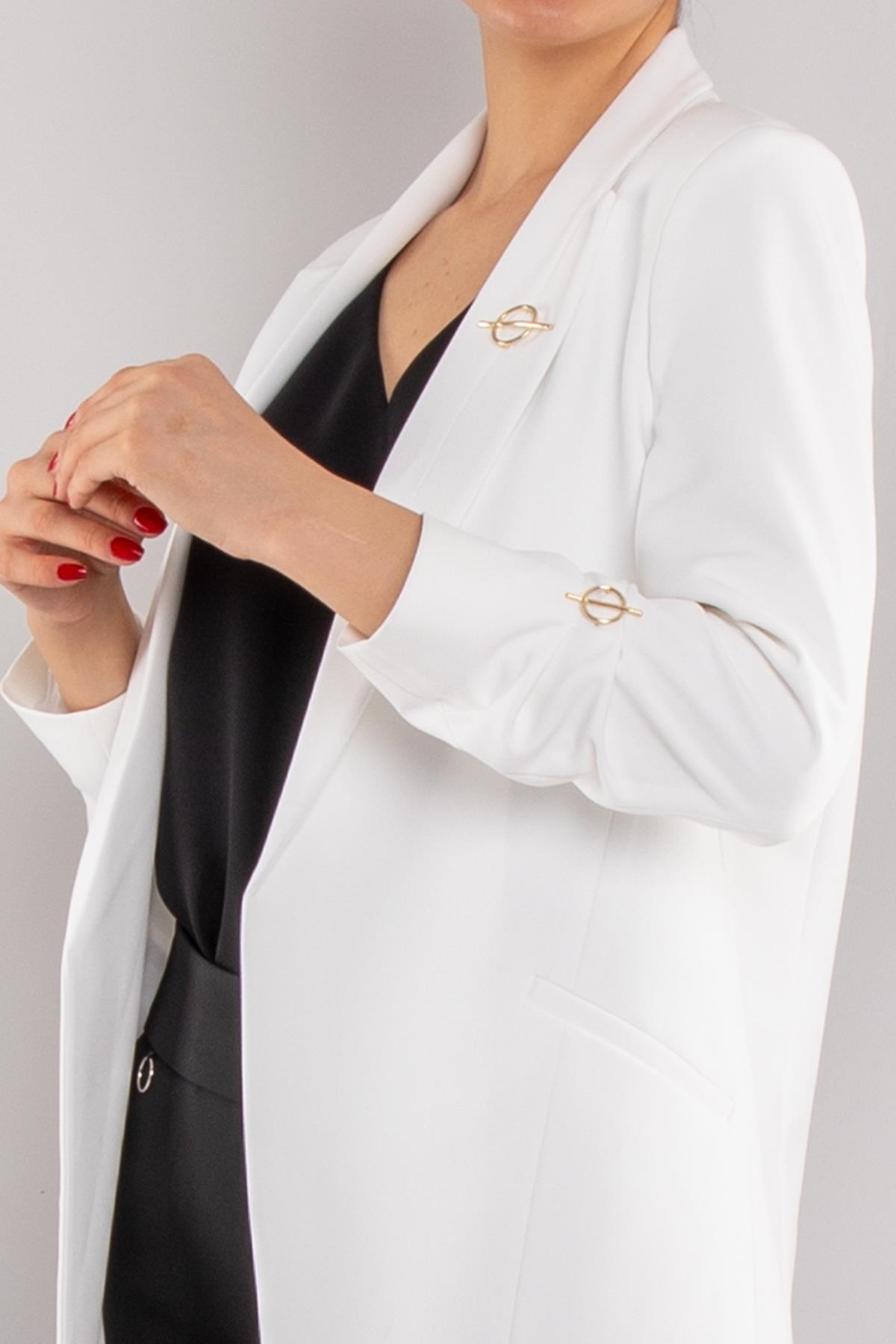 90503 Broşlu Büzgülü Kol Astarlarlı Blazer Ceket