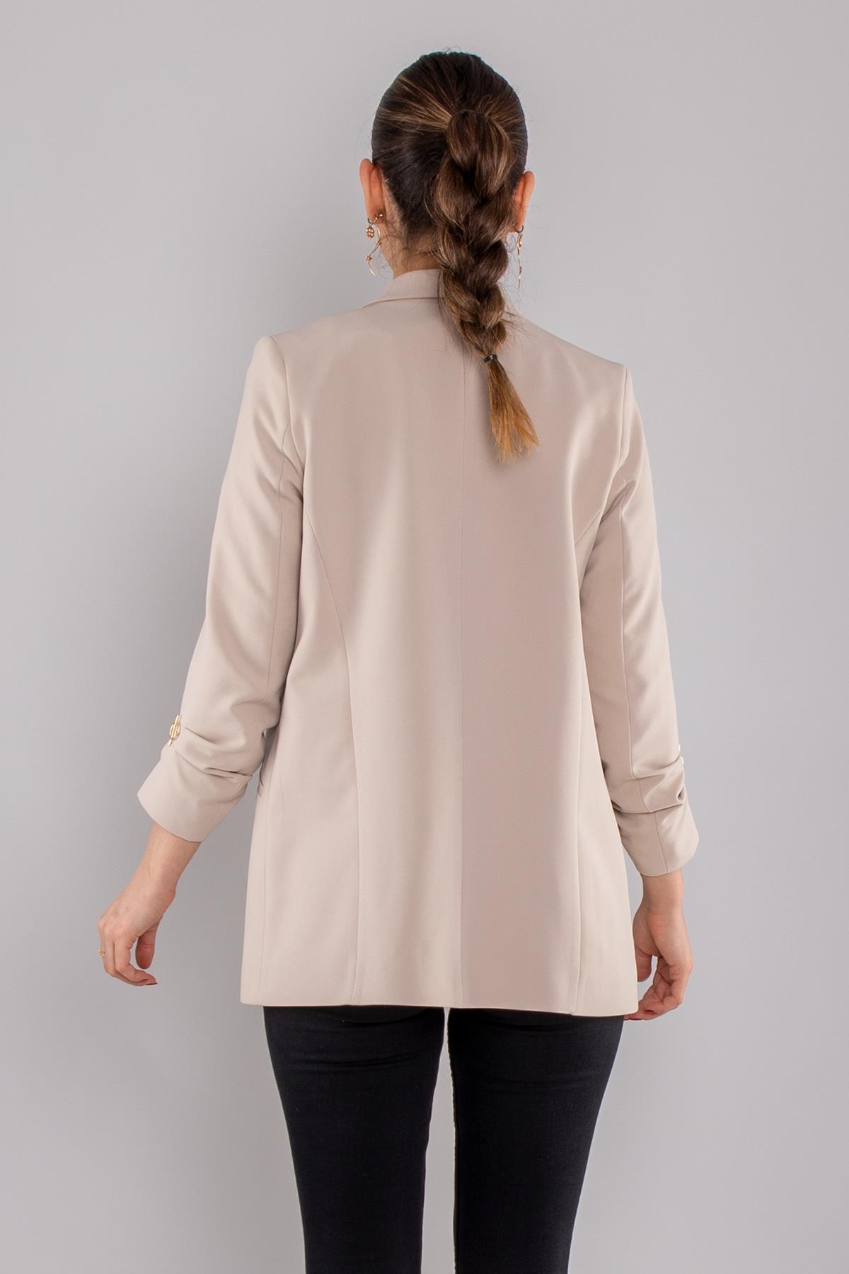 90503 Broşlu Büzgülü Kol Astarlarlı Blazer Ceket