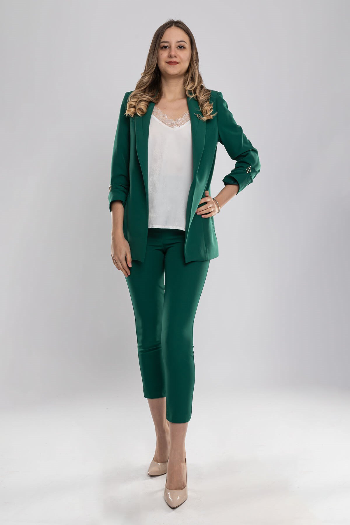 90503 Broşlu Büzgülü Kol Astarlarlı Blazer Ceket