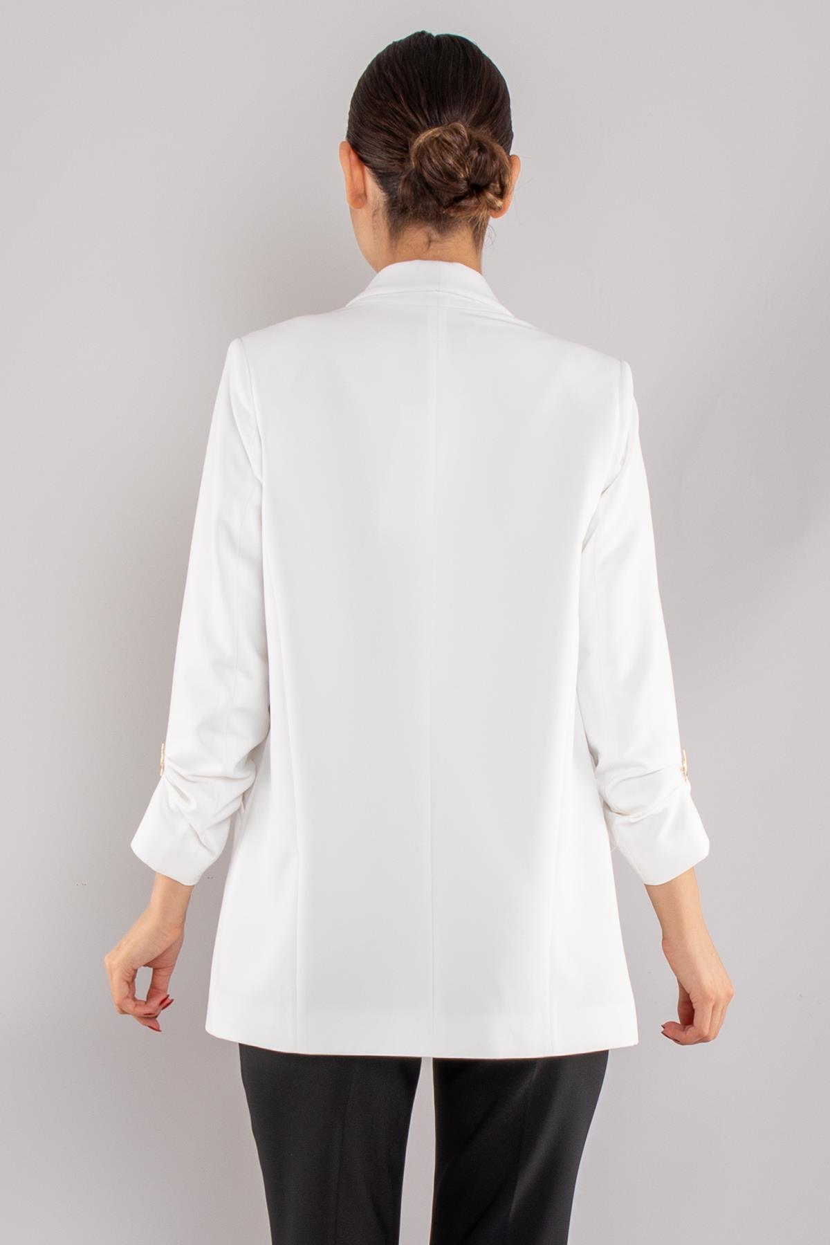 90503 Broşlu Büzgülü Kol Astarlarlı Blazer Ceket
