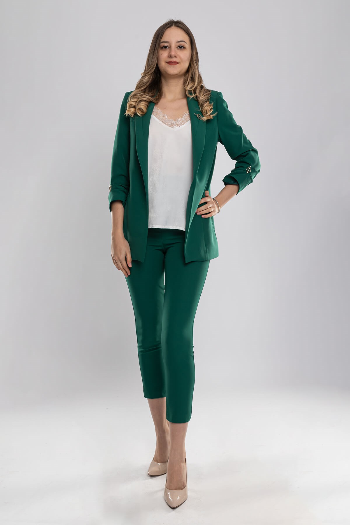 90503 Broşlu Büzgülü Kol Astarlarlı Blazer Ceket