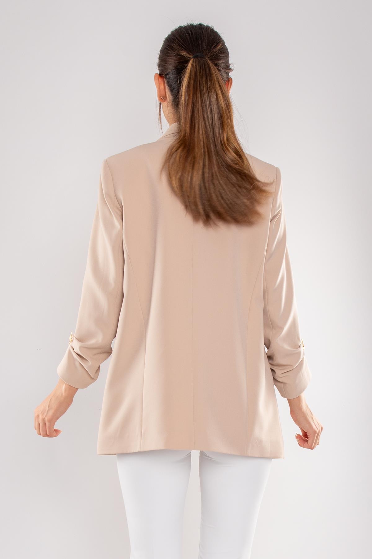 90503 Broşlu Büzgülü Kol Astarlarlı Blazer Ceket