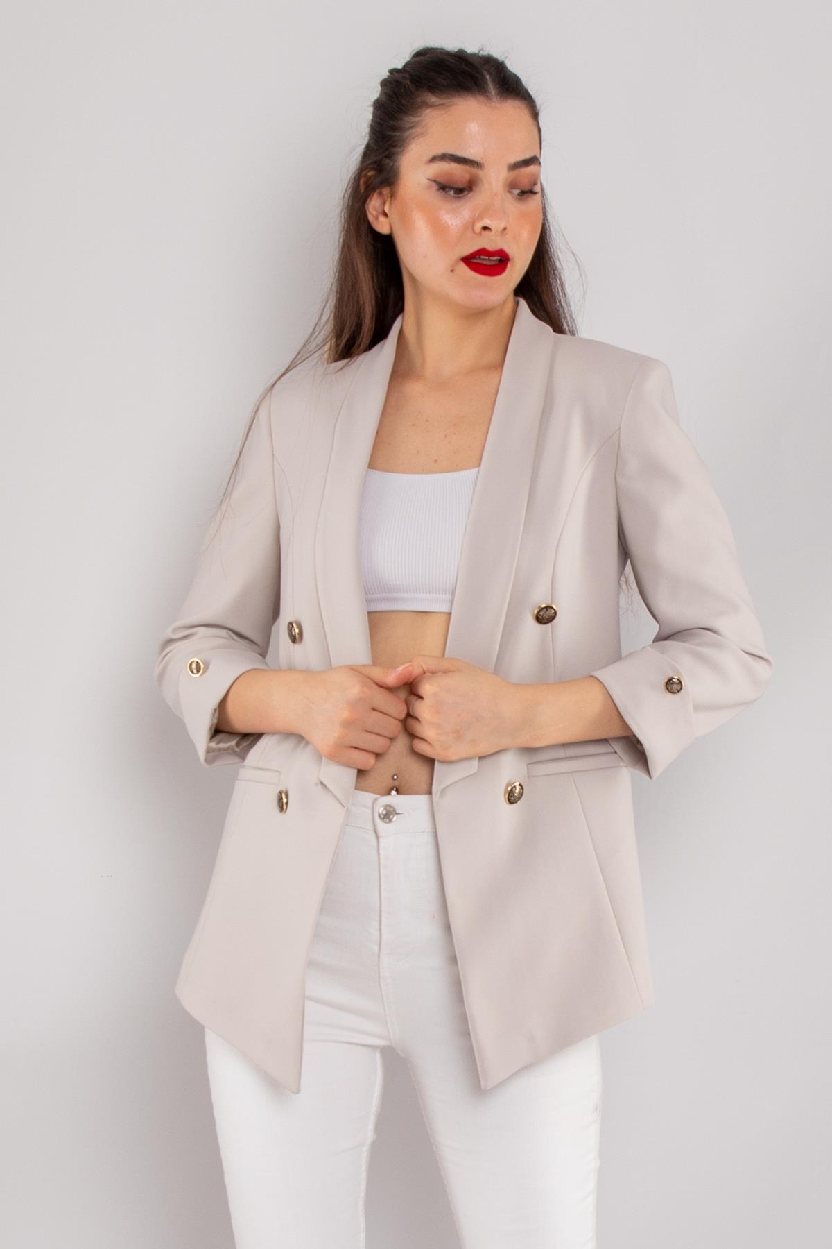 90599 6 Gold Düğme Detay Blazer Kadın Ceket