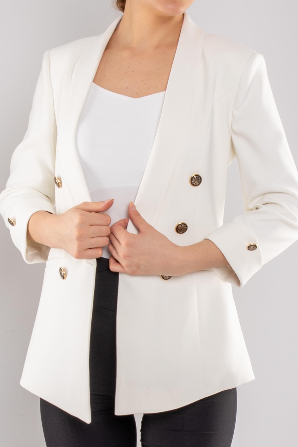90599 6 Gold Düğme Detay Blazer Kadın Ceket