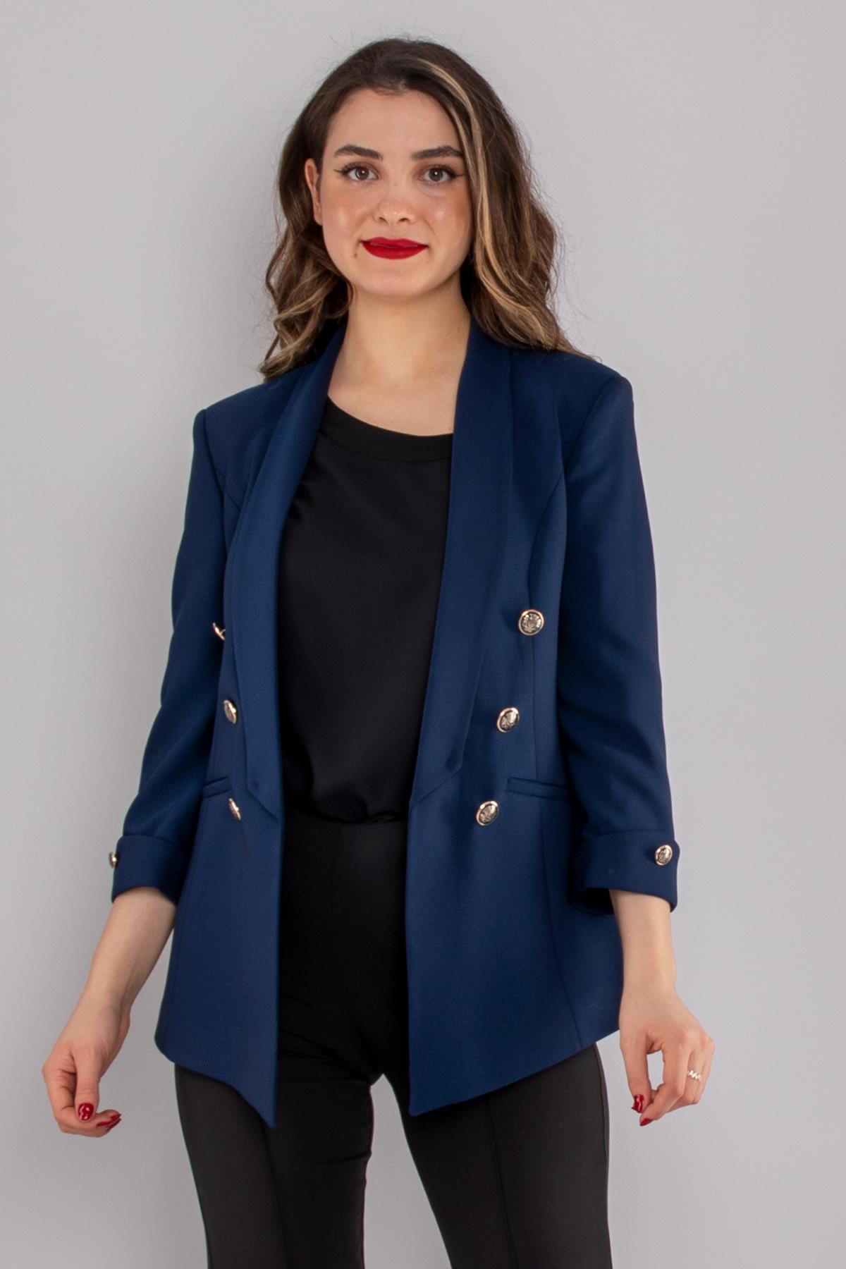 90599 6 Gold Düğme Detay Blazer Kadın Ceket