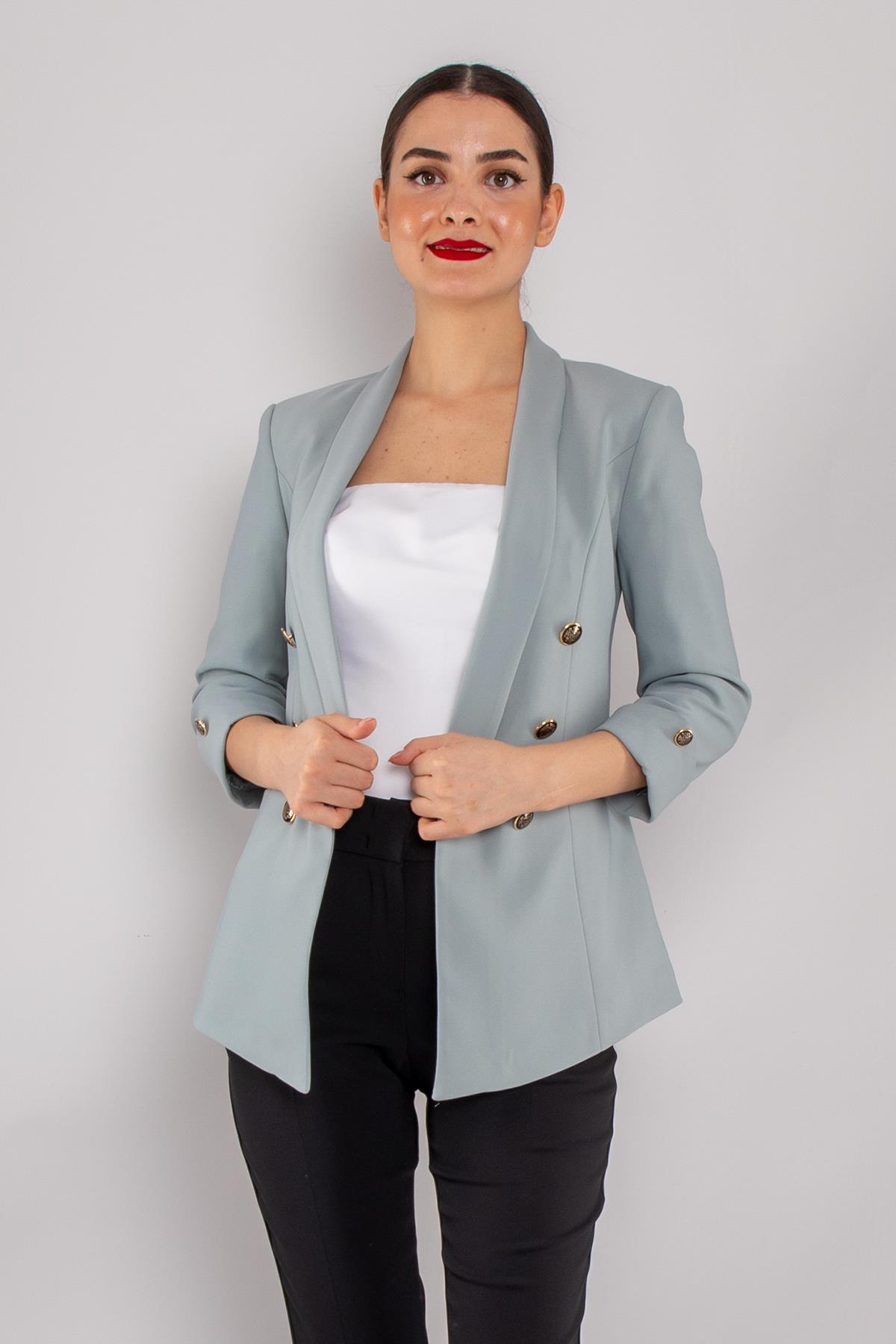 90599 6 Gold Düğme Detay Blazer Kadın Ceket