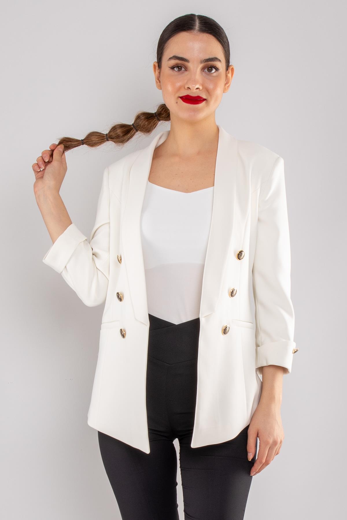 90599 6 Gold Düğme Detay Blazer Kadın Ceket