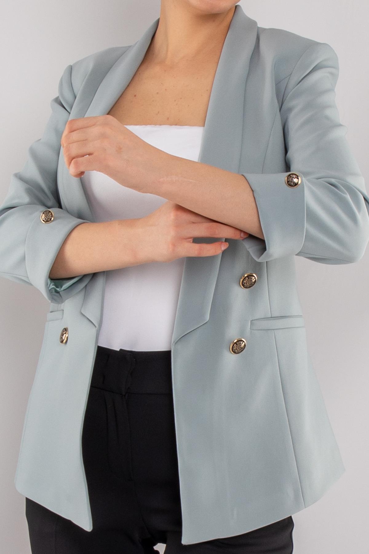 90599 6 Gold Düğme Detay Blazer Kadın Ceket