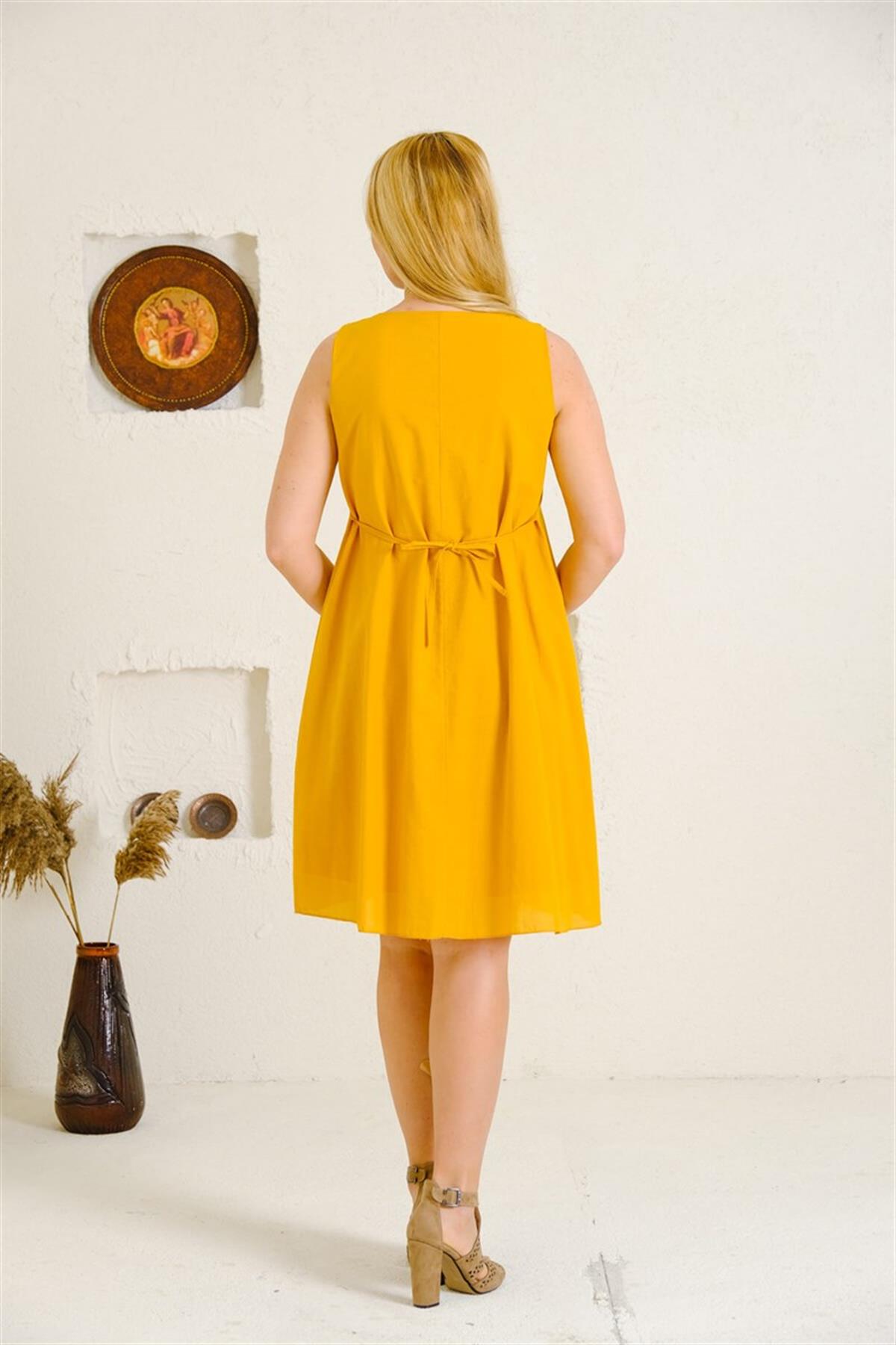 9060 Etnik Desen Kolsuz Pamuk Otantik Elbise