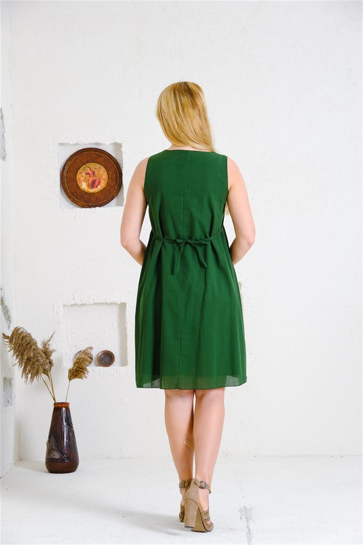 9060 Etnik Desen Kolsuz Pamuk Otantik Elbise